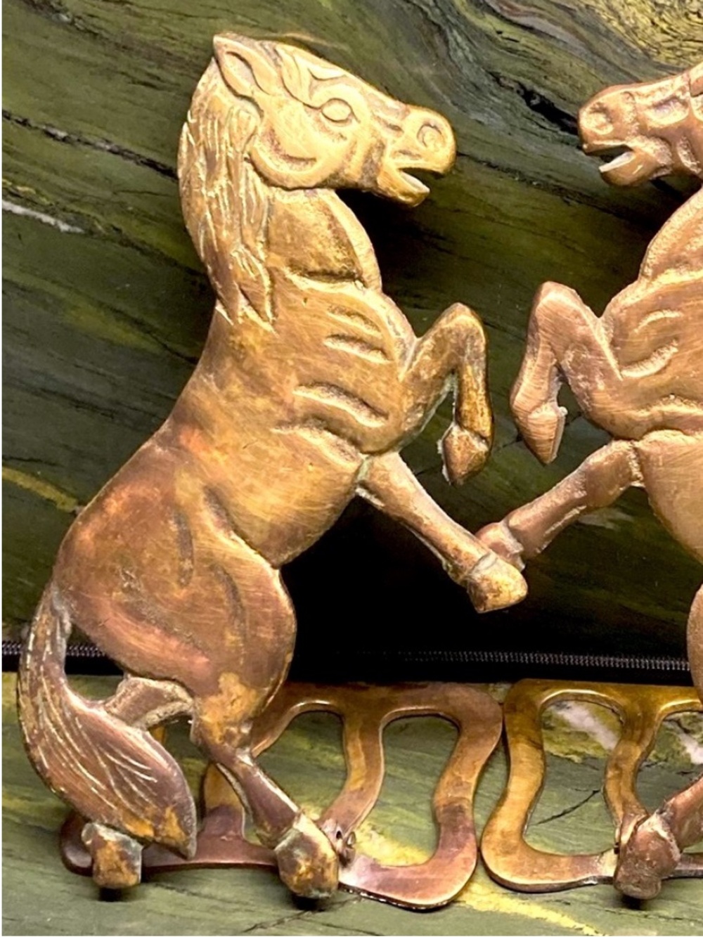 Horses Bookends Brass Folding Base Set of 2 Vintage 7” Home Library